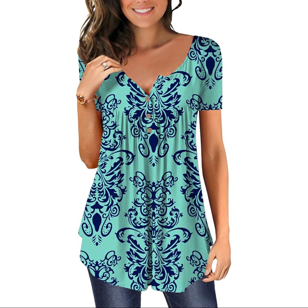 Green Women's Shirts Casual Blouse Short Sleeve